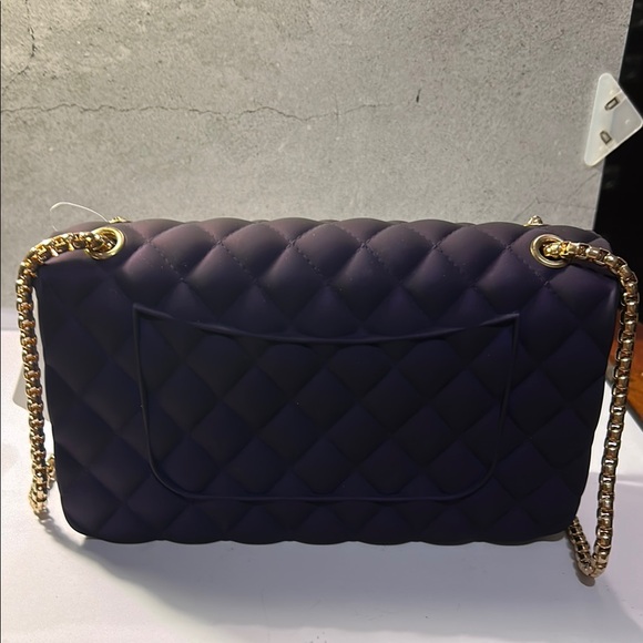 Elegant Dark Purple and Gold Quilted Shoulder Jelly Crossbody Bag - Picture 3 of 3
